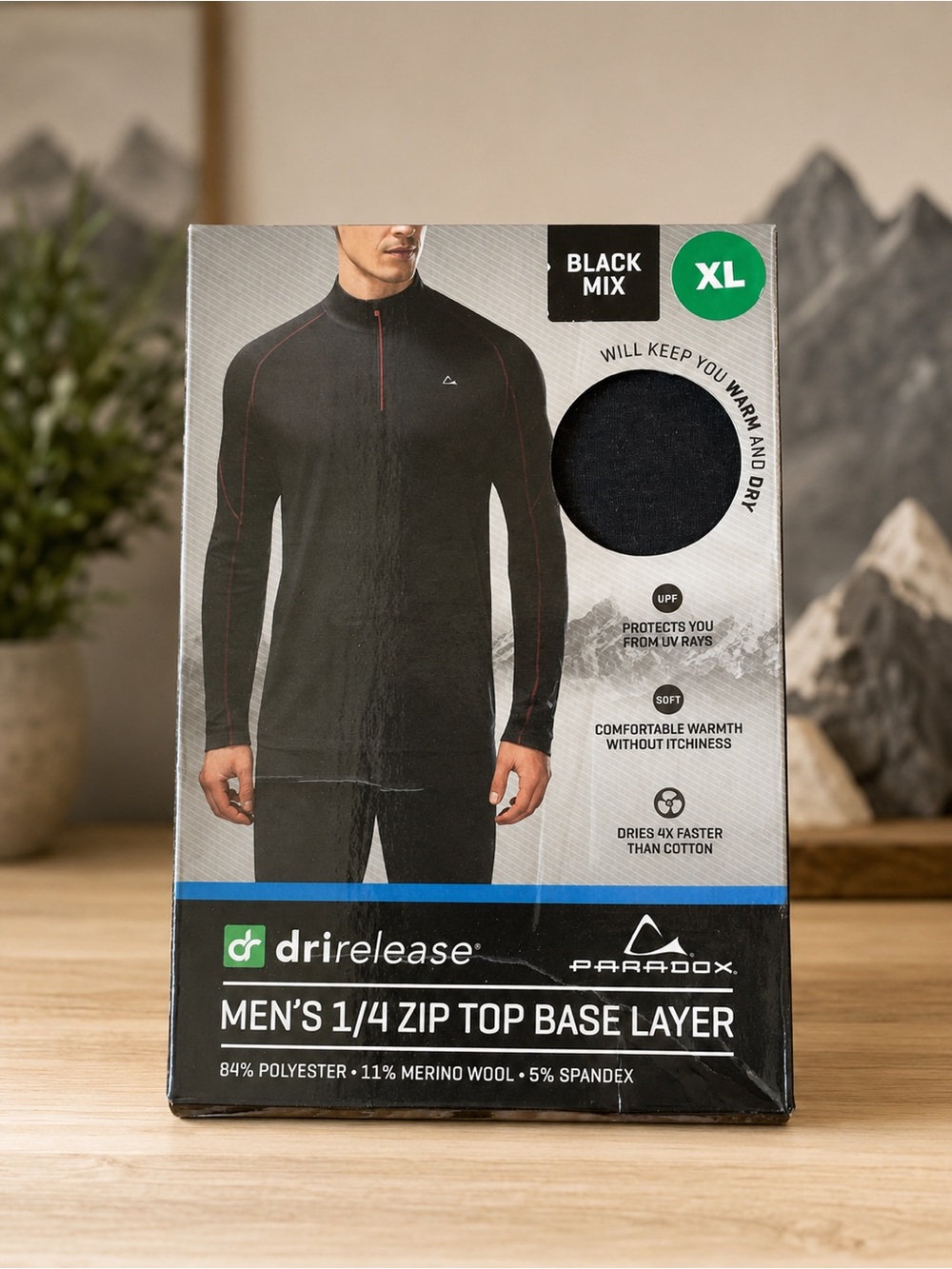 Paradox Men's 1/4 Zip Base Layer Top - Black